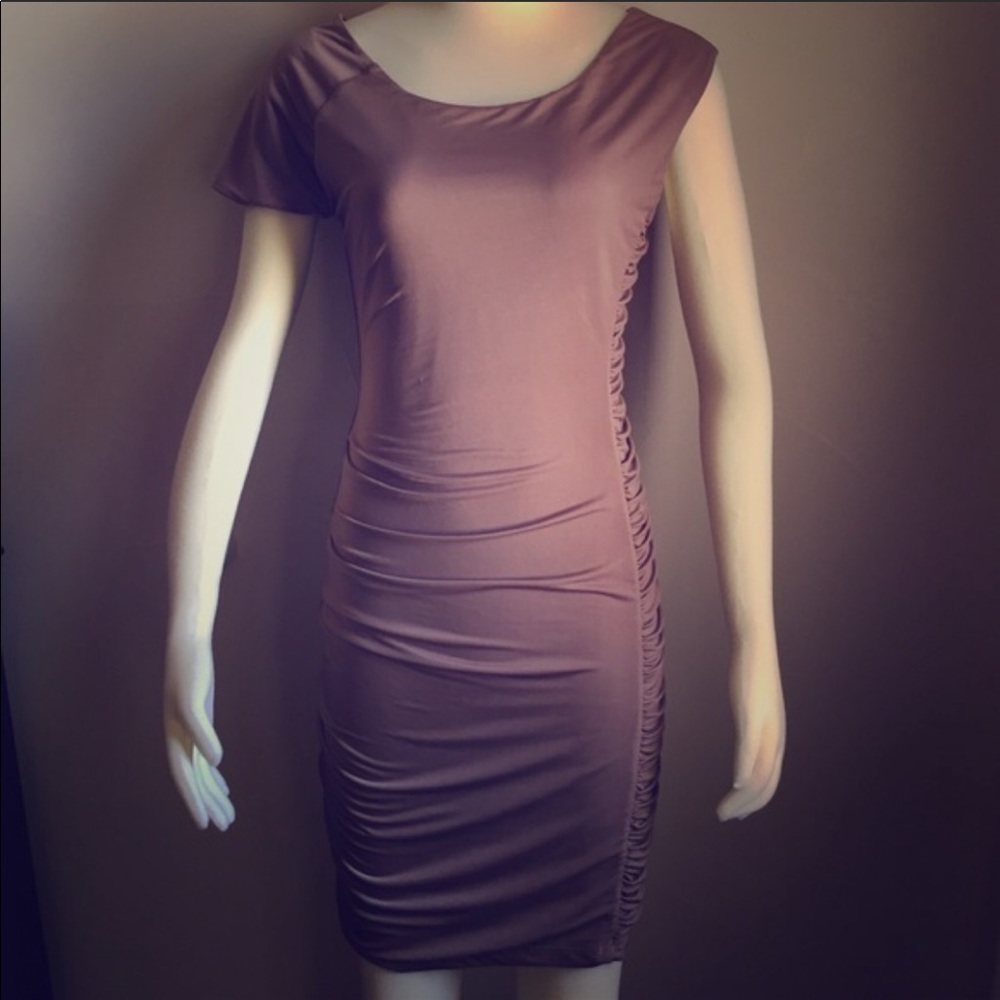Bebe Champagne ruched Bodycon Dress S